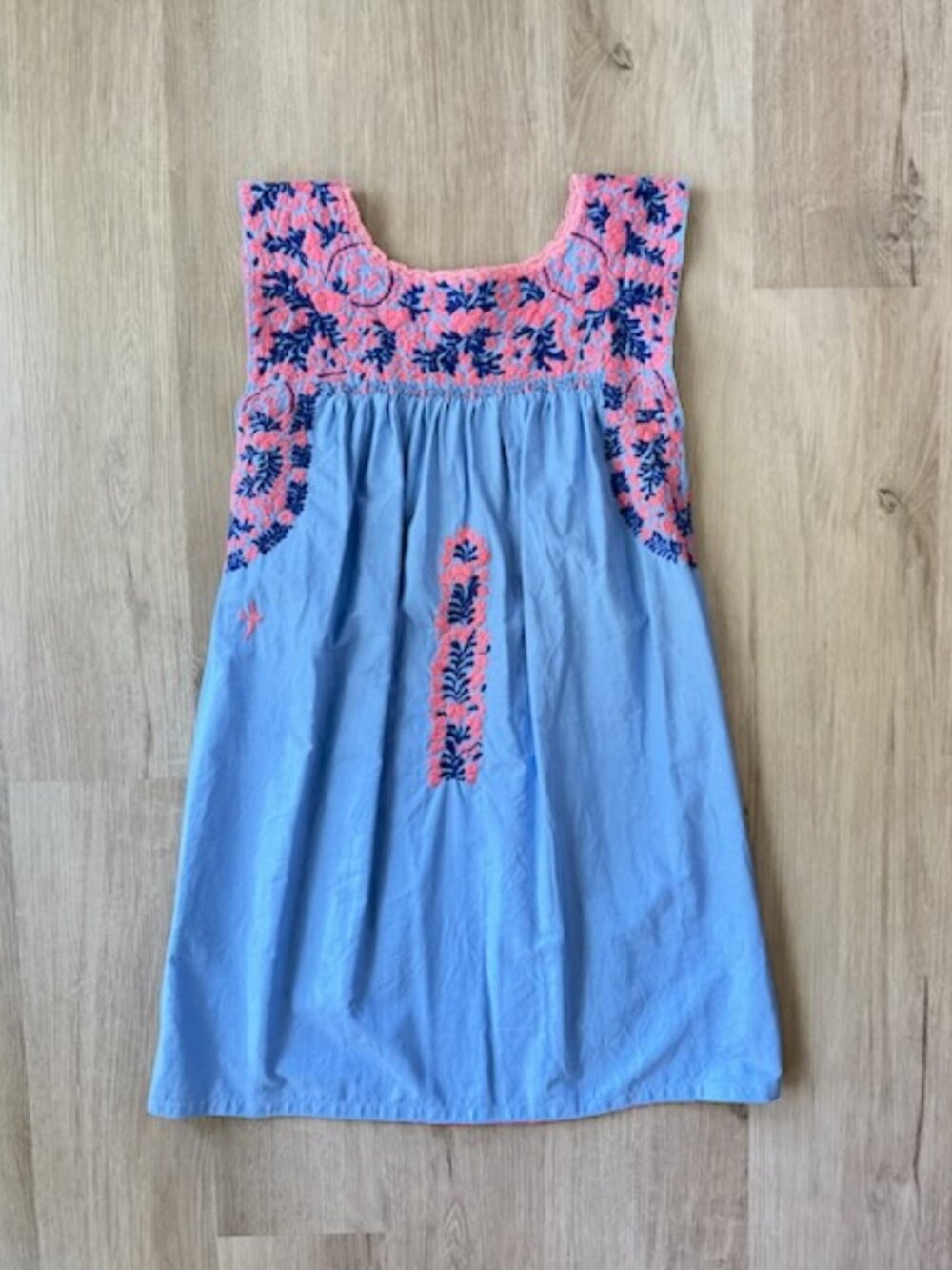 Mi Golondrina Embroidered Chambray Mini Dress S